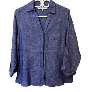 Foxcroft blue chambray linen button down size small